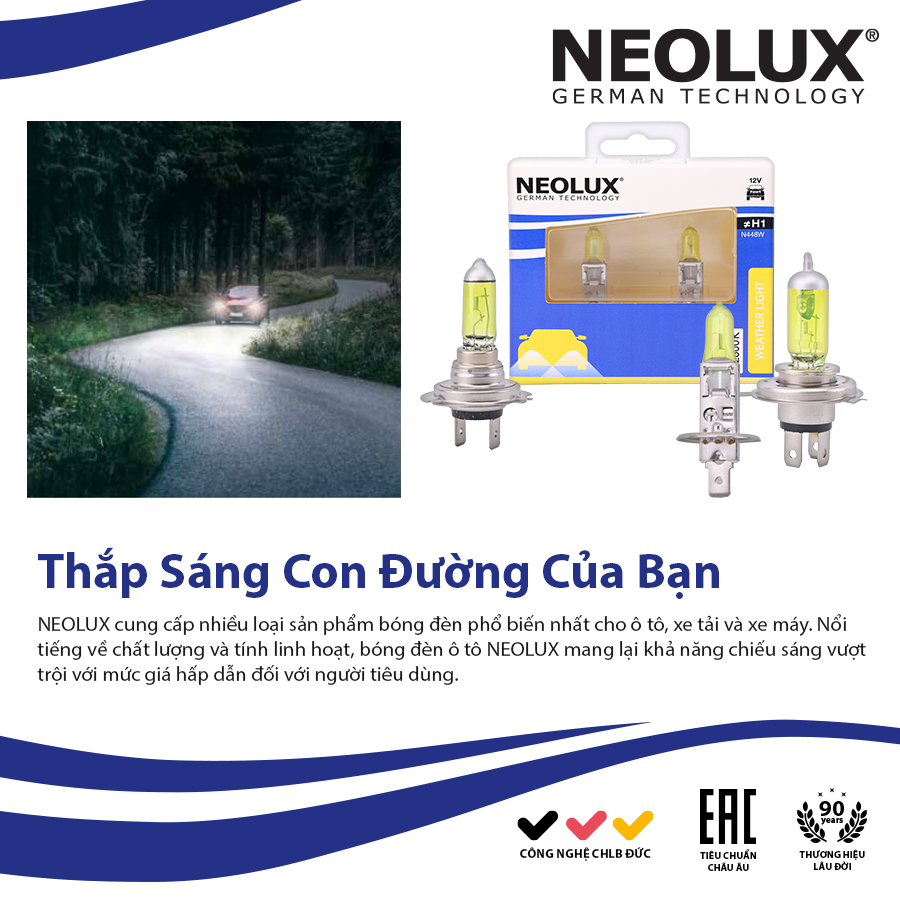 Bóng Halogen Phá Sương H1 12V 55W P14.5S N448W-2SCB Hiệu Neolux