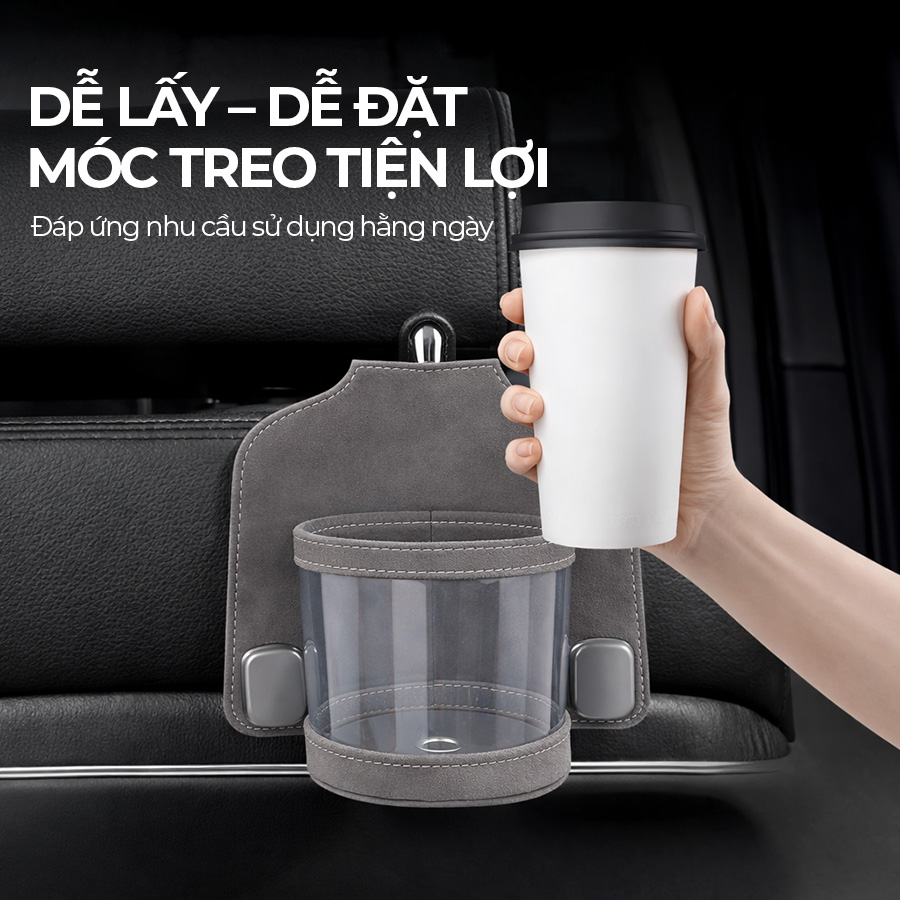 CIND BO-L021 (Xám) Móc treo đôi + đựng ly sau ghế (da)