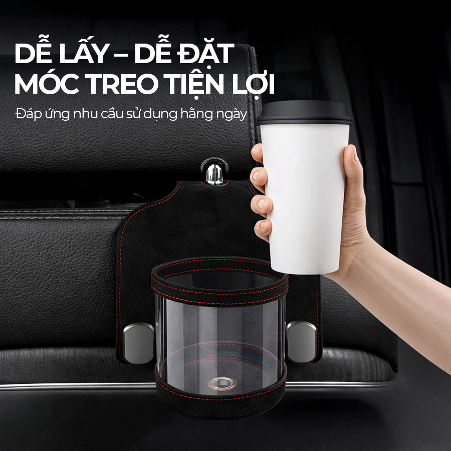 CIND BO-L021 (Đen) Móc treo đôi + đựng ly sau ghế (da)