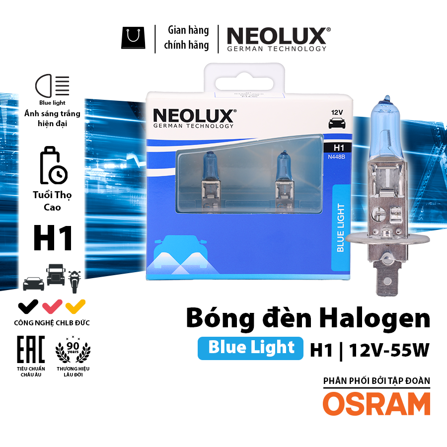 Bóng Halogen Blue Light H1 12V 55W P14.5S N448B-2SCB Hiệu Neolux